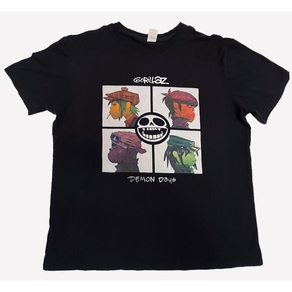 Gorillaz Demon Days T-Shirt Large Black Band Tee 2000s Y2K Graphic Album Cover - Picture 1 of 6